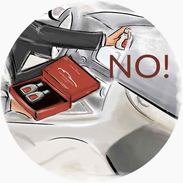 Do not spray the perfume directly on your vehicle’s dashboard or seats! Do not spray the perfume directly on your vehicle’s dashboard or seats!